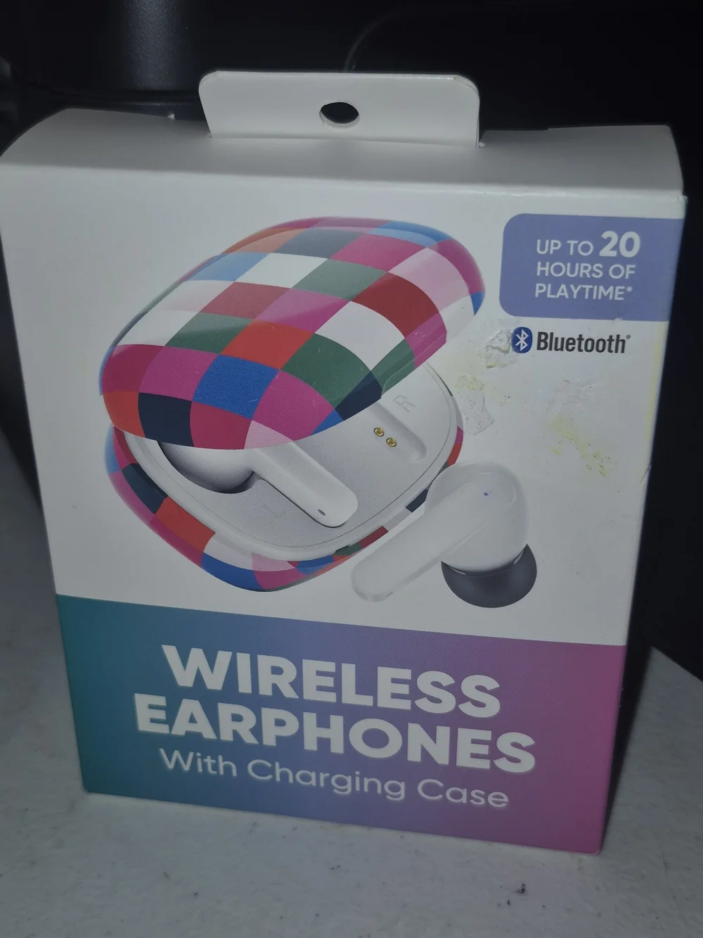 Wireless Bluetooth Earphones with Multicolor Checkered Charging Case